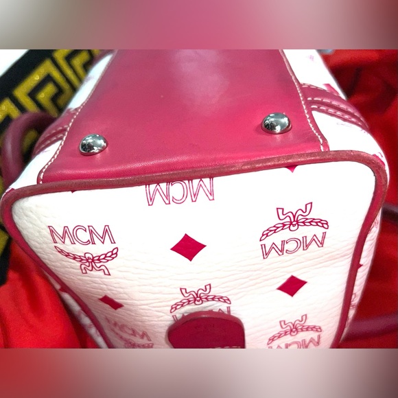 Red and White MCM Small Boston Satchel Bag w/ Brown Suede liner. MCM Monogram - Picture 16 of 16